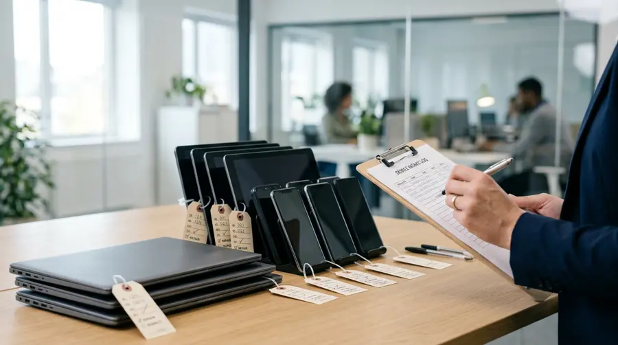 Company phones, tablets and laptops checked in for business repair service